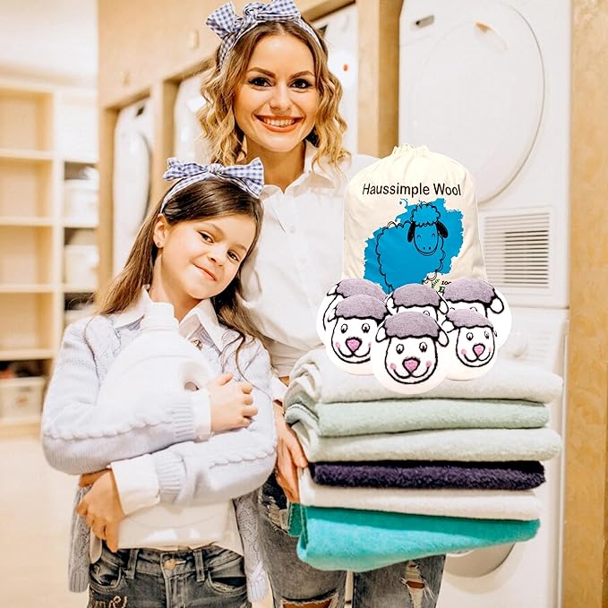 Wool Dryer Balls Organic Felt 6 Pack Laundry Fabric Softener, Extra Large Reusable Handmade Natural Sheep Wool Lint Wrinkle Free Anti Static Baby Safe (Sheep)