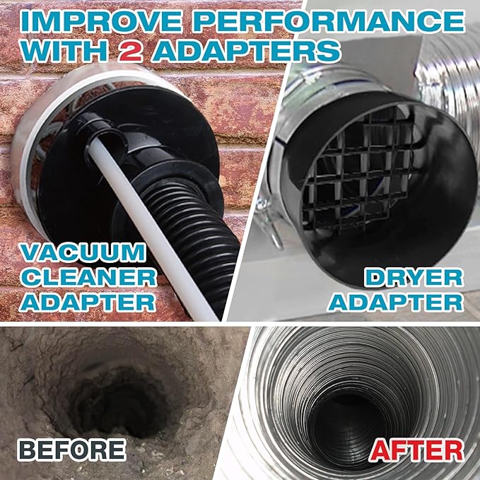 Sealegend 15-Piece Dryer Vent Cleaner Kit Omnidirectional Dryer Cleaning Kit Include 30 Feet Dryer Vent Brush, Black Dryer Lint Vacuum Attachment&Dryer Lint Trap Brush, Vacuum & Dryer Adapters