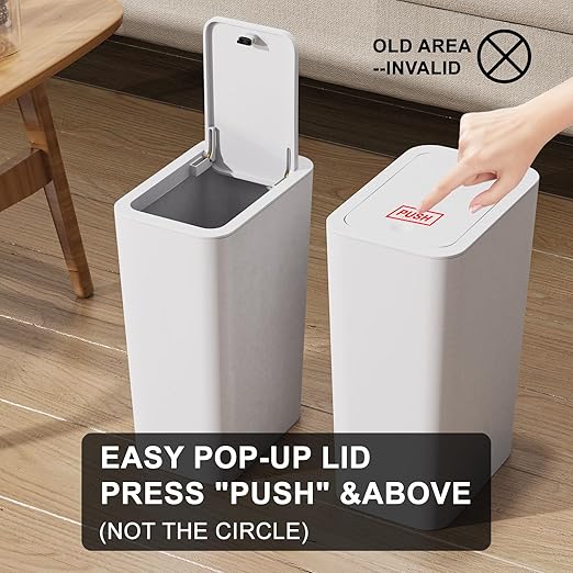 N. NETDOT 3 Pack 2.6 Gallon / 10L Bathroom Trash Can with Lid,Kitchen Garbage Can Small Trash Bin Waste Basket for Bathroom,Kitchen,Bedroom,Living Room,Office - Off White