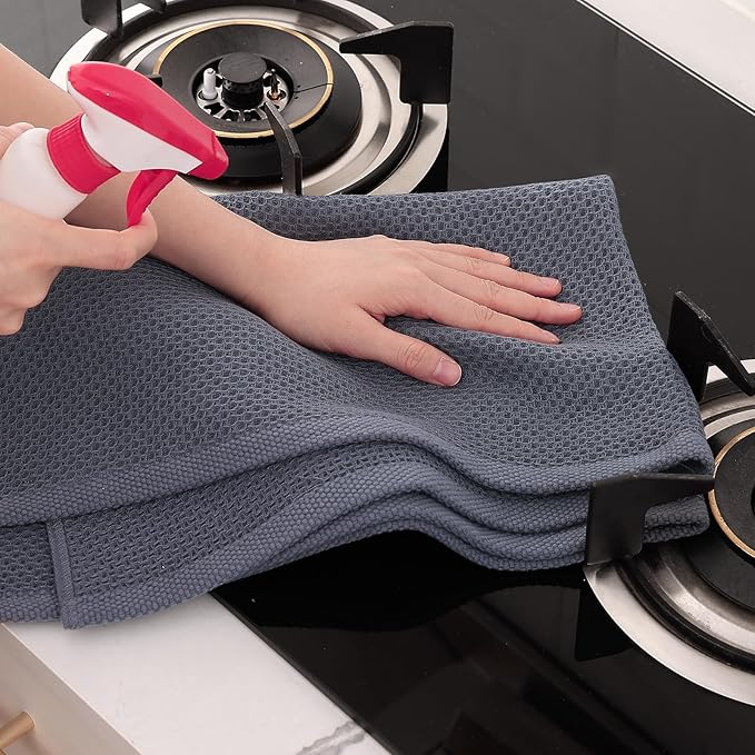 Homaxy 100% Cotton Oversized Waffle Weave Kitchen Dish Towels, Ultra Soft Absorbent Quick Drying Cleaning Towel, 20 x 28 Inches, 4-Pack, Dark Grey