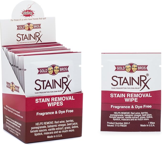 18 Pack Stain Remover Wipe – Travel Wipes for Clothes, Carpet, Upholstery, & Laundry, Instant Removal of Stubborn Red Wine, Blood, Coffee - Everyday Stains, Pocket Stain Treater Towelettes