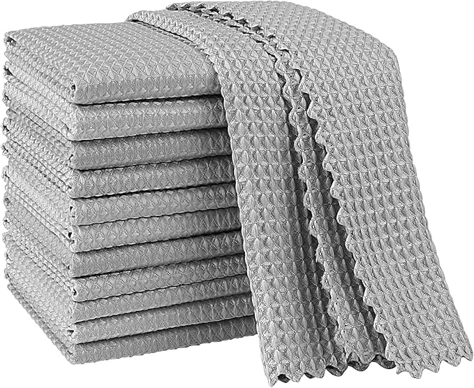 AIDEA Microfiber Cleaning Cloth for Glass 12PK, Grey, Lint Free Cloth Polishing Cleaning Rags, Window Wipes, Barista Coffee Towel, Microfiber Towels for Car Detailing, Stainless Steel, 11×11"