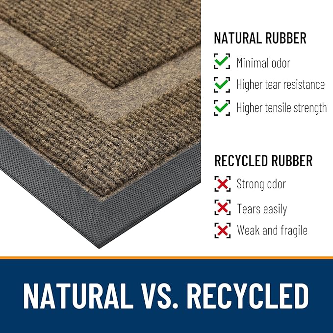 OLANLY Front Door Mat Indoor Outdoor Entrance, Waterproof All-Season, All-Weather Doormat, Sturdy Natural Rubber, Fade Resistant, Low Profile, Easy Clean Patio Porch Entryway Mat, 59x40, Brown