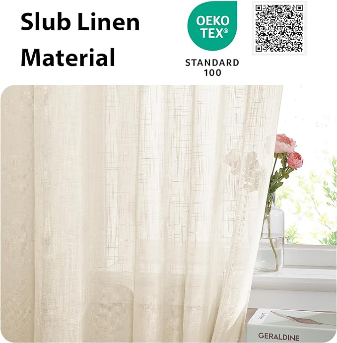 NICETOWN Privacy Door Curtain - Linen Textured French Front Door Curtain Semi Sheer Panel Tieback for Kitchen (52 inches W x 72 inches L, Beige, 1 Panel)