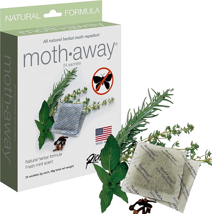 Richards Homewares Moth Away Sachets – 24-Pack Natural Herbal Moth Repellent, Non-Toxic & Chemical-Free, Fresh Scent for Drawers, Closets & Storage Bins – Made in USA