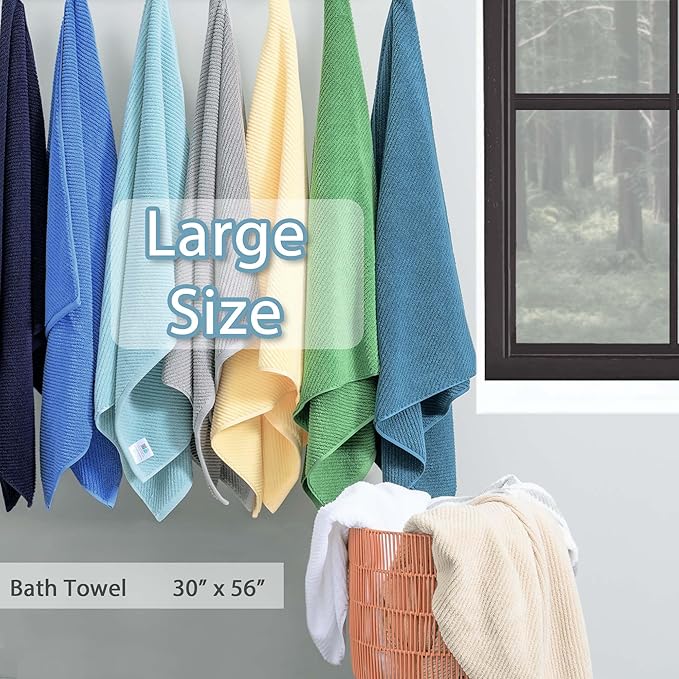 VOOVA & MOVAS Green Bath Towels (4PC, 30"x56") - 100% Cotton | Quick Dry | Light Weight | Thick | Soft | Absorbent - Luxury Shower Towel for Bathroom, Bath Towels Gift Set, Sage Green