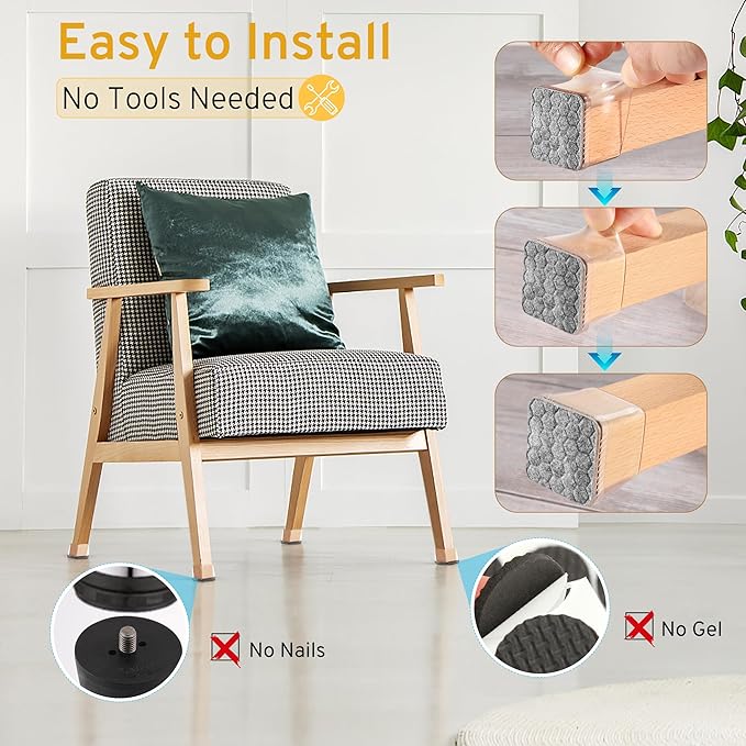 24PCS Square Chair Leg Floor Protectors, Furniture Sliders, Chair Leg Protectors for Hardwood Floors, Non-Slip Felt Furniture Pads, Silicone Cap Covers to Protect Floors, (Fit 1.1" - 1.5")