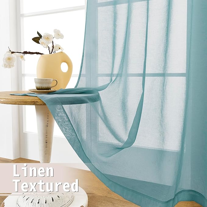 Tollpiz Sheer Door Curtain Closet Linen Textured Curtain Sheers Doorway Light Filtering Voile French Door Rod Pocket Curtains Patio Door, 25 x 80 inches Long, Dusty Blue, Set of 1 Panel