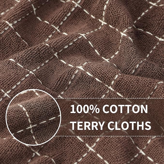 Homaxy 100% Cotton Terry Kitchen Dish Cloths, Ultra Soft and Absorbent Dish Towels for Kitchen, Suitable for Drying and Washing Dishes, 6 Pack, 12 x 12 Inches, Brown