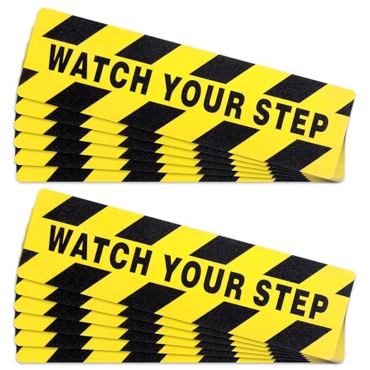 Boao 12 Pieces Watch Your Step Stickers Sign 6 x 24 Inch Caution Watch Your Step Floor Decals Warning Sticker Adhesive Tape Anti Slip Abrasive Tape for Workplace Safety Wet Floor Caution