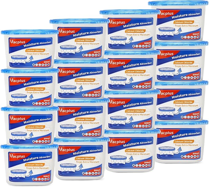 Vacplus Moisture Absorbers 16 Pack, 10.5 Oz, Humidity Absorber Boxes Attracts Extra Moisture from Your Bathroom, Closet, Kitchen, Dehumidifier for Closet (Fragrance Free), Blue