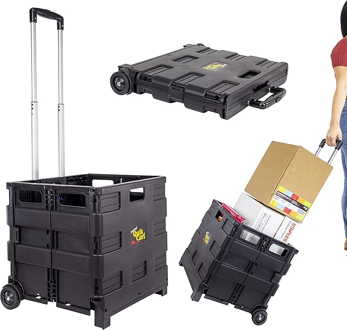 dbest products Quik Cart without Lid Travel Portable Mobile Storage Collapsible Handcart Rolling Utility Heavy Duty, Black