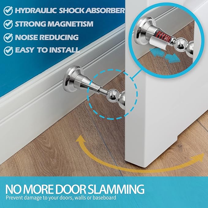 Neoera Magnetic Door Stopper, Updated Hydraulic Shock Absorbent Technology, Soft-Catch Magnetic Hold, Premium 304 Stainless Steel, Anti-Rust, Heavy Duty for Various Door Types, Wall Mount 4Pack
