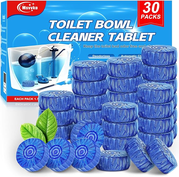 Toilet Bowl Cleaner Tablets Blue Toilet Tank Cleaners, Septic-Safe Hard Water Stain Remove, Bathroom Automatic Toilet Cleaning & Deodorizer, Fresh Scent - 30 Tabs