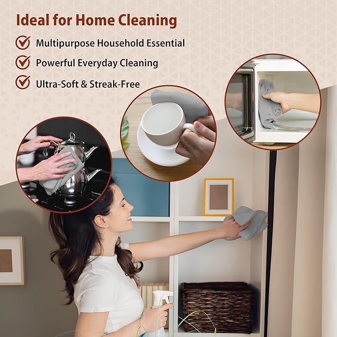 H4N Microfiber Cleaning Cloth Roll, 85 Pack Micro Fiber Wash Cloths for Car, Tear Away Towels, Ultra Absorbent Dish Rags, Non-Abrasive, Reusable and Washable Household Supplies, 11.81" x 11.81", Gray