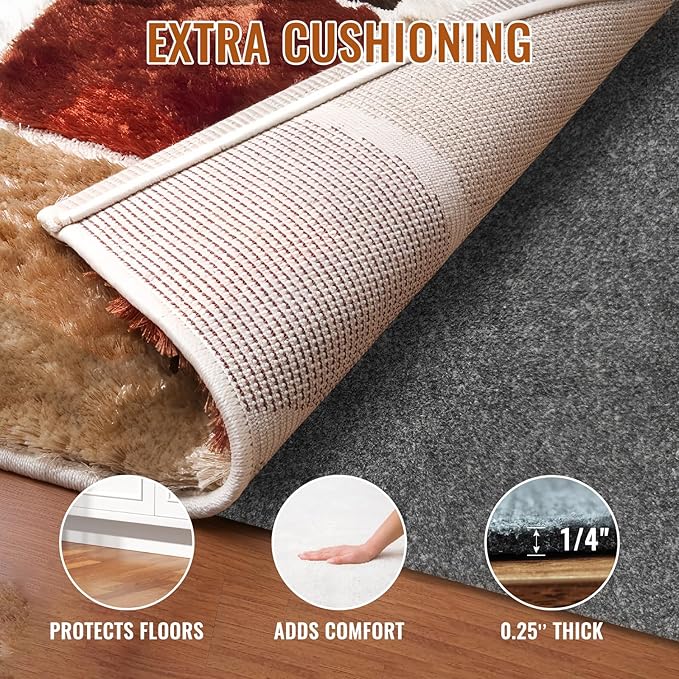 Felt Rug Pad, 4 x 6 Ft Rubber Non-Slip Rug Pad Gripper, Keep Rugs Secure and in Place, Extra Strong Under Carpet Mat Cushion - for All Floors