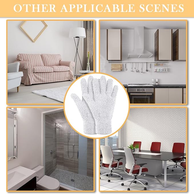 Bencailor 4 Pairs Microfiber Dusting Gloves Washable Reusable Cleaning Gloves Mittens for Plants House Cleaning Car Blinds
