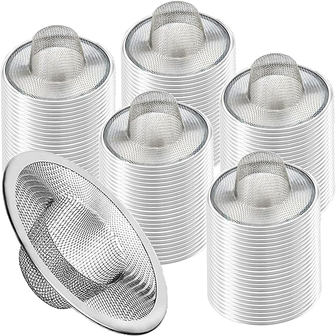 Heavy Duty Stainless Steel Slop Basket Filter Trap Mesh Metal Sink Strainer Perfect for Kitchen Sink/Bathroom Bathtub Wash Basin Floor Drain Balcony Drain Hole Utility (2.75" 100pcs)