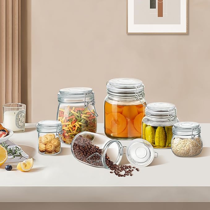 Glass Food Storage Jars with Airtight Lids 25 oz Round 4 Pack Kitchen Storage Containers Cabinet Canisters Sealed Pot Canning for Pasta, Cereal, Coffee, Beans, Spice