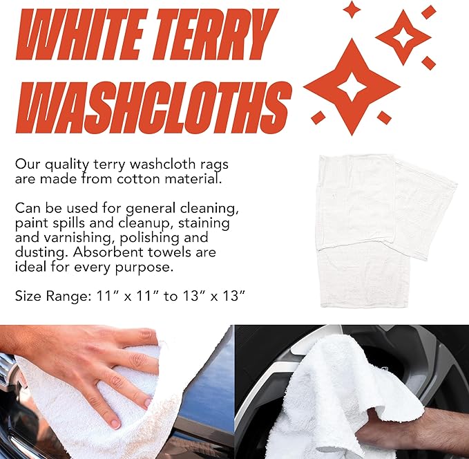 Arkwright W11 Terry Cloth Towels for Cleaning - Pack of 8 - Soft Cotton Blend Washable Multi-Purpose Bar Mop, Absorbent & Quick Dry, Bulk Bag of Rags for Kitchen, Auto Shop, and Garage, 5 lb, White