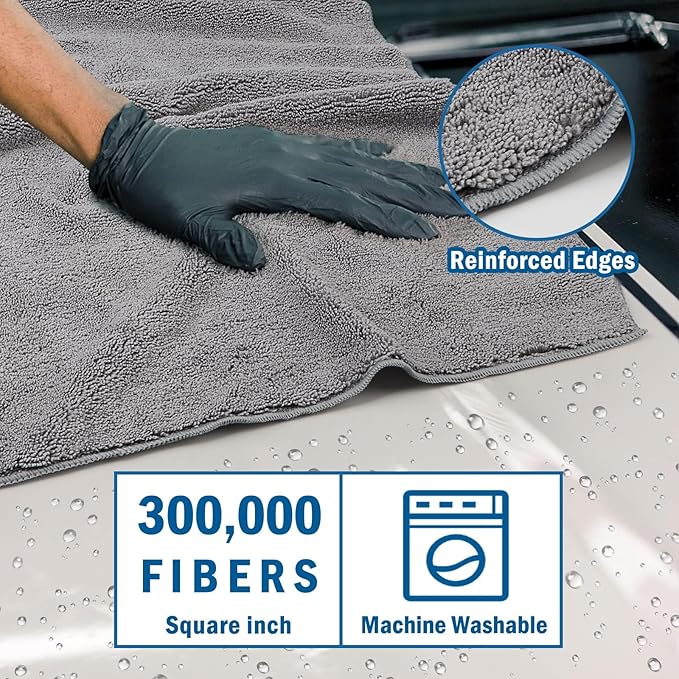 HOMEXCEL Professional Large Microfiber Car Drying Towels 4 Pack, Lint Free, Scratch Free, Highly Absorbent Drying Towel for Cars, SUVs, RVs, Trucks, and Boats,31" x 24 ",Grey