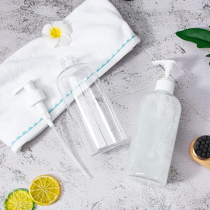 Pump Bottle Shampoo Pump Dispenser, Yebeauty Shampoo Bottles with Pump 16.9oz Clear Plastic Empty Refillable Shower Bottle 2 Pieces Containers with Travel Lock for Soap Cream Lotion Gel