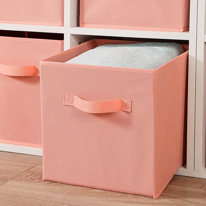 Stero 13x13x13 Inch Fabric Storage Bins 6 Pack Fun Colored Durable Storage Cubes with Handles Foldable Cube Baskets for Home, Kids Room, Closet and Toys Organization Peachpuff