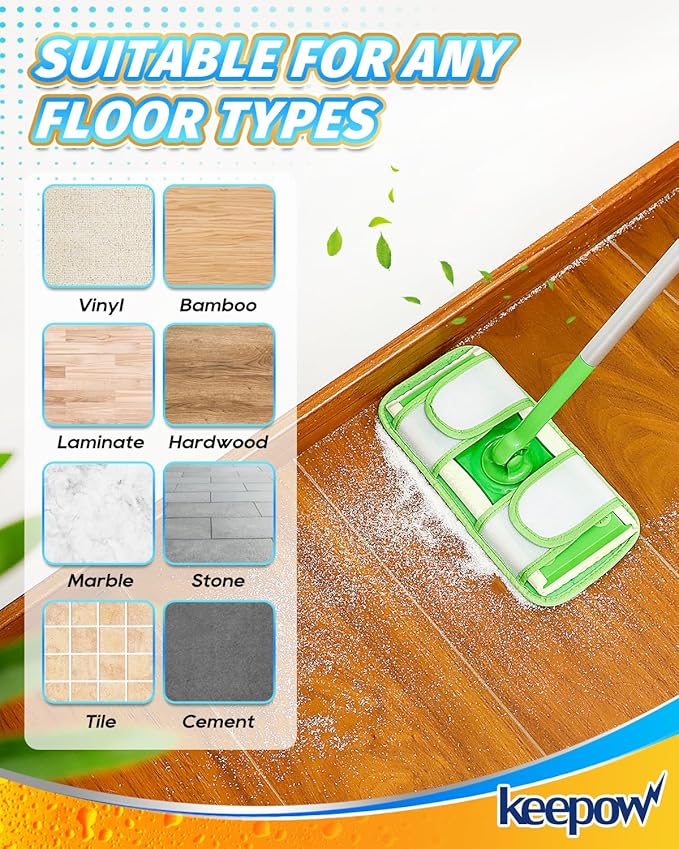 Keepow 6 Pack Reusable Mop Pads Refills Compatible with Swiffer Sweeper Microfiber Wet Mopping Cloths Dry Sweeping Floor Cleaning Mop Pad Refill Mop Head Replacements Part
