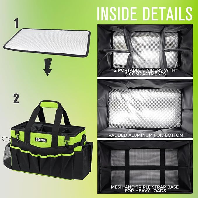 Wearable Cleaning Caddy Bag, Cleaning Caddy Supplies Organizer with Handle & Shoulder Straps for Housekeepers, Under Sink & Car Cleaning Tool Organizers with 4 Foldable Divider (NeonGreen)