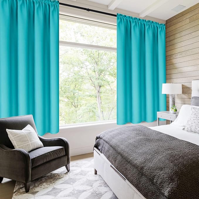 DWCN Turquoise Blackout Curtains for Bedroom –Rod Pocket Thermal Insulated Room Darkening Drapes for Living Room, W 42 x L 54 Inch, 2 Panels