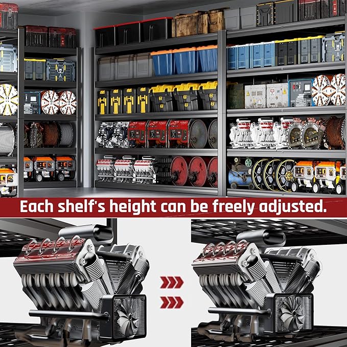 68" W Garage Shelving Heavy Duty, 5 Tier Garage Shelves, Adjustable Storage Shelving Unit, Commercial Metal Shelf for Warehouse, Pantry, School, Shop, 68" Wx20 Dx84 H, 2 Pack