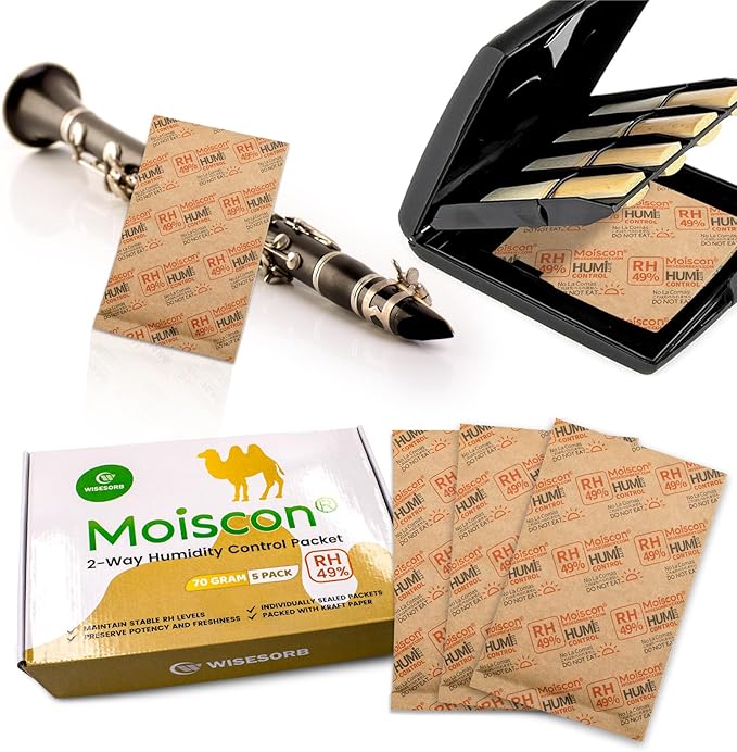 49% Two-Way Humidity Control Packs for Guitars & Wooden Instruments - 70g Moisture Absorbers Acoustic Guitar Humidifier for Case Maintenance - Individually Wrapped Hydration Packets[5 PACK]