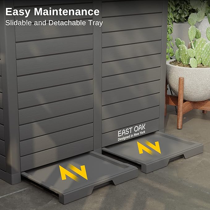 EAST OAK 76 Gallon Outdoor Trash Can | Waterproof Resin Garbage Can with Tiered Lid & Drip Tray | Outside Trash Bin for Patio | Kitchen, Backyard & Deck | Gray Color