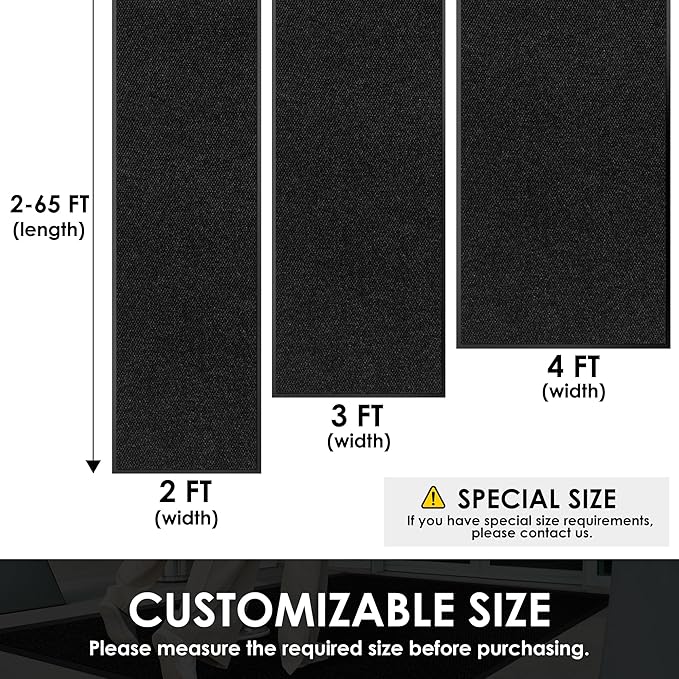 2′ x 52′ Front Door Mat Indoor Outdoor Entrance, Commercial Floor Mat Heavy Duty Dirt Trapper Entryway Doormat, Custom Size Non Slip Rubber Backing Welcome mat, Door Mat for High Traffic Area