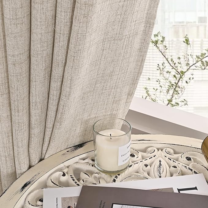 YoungsTex Rod Pocket Linen Curtains for Bedroom 38 X 63 Inches - Light Filtering Drapes with Back Tab for Living Room/Office/Farmhouse/Country Decorative, 2 Panels