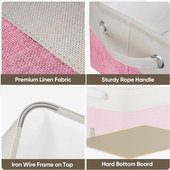 BALEINE 1 Pack Fabric Storage Bins for Shelves, Linen Storage Baskets for Organizing, Decorative Closet Bins for Clothes, Home (Pink, 12"x8"x8")