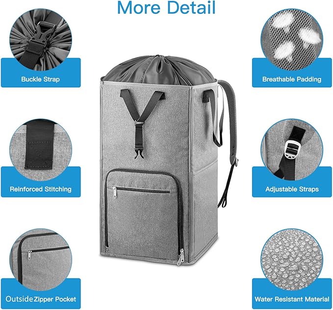 Laundry Backpack Bag, Bukere Extra Large 2 in 1 Laundry Hamper Basket for College Students Dorm Essentials, Adjustable Shoulder Straps, Freestanding Laundry Bag for Apartment, Laundromat, Travel