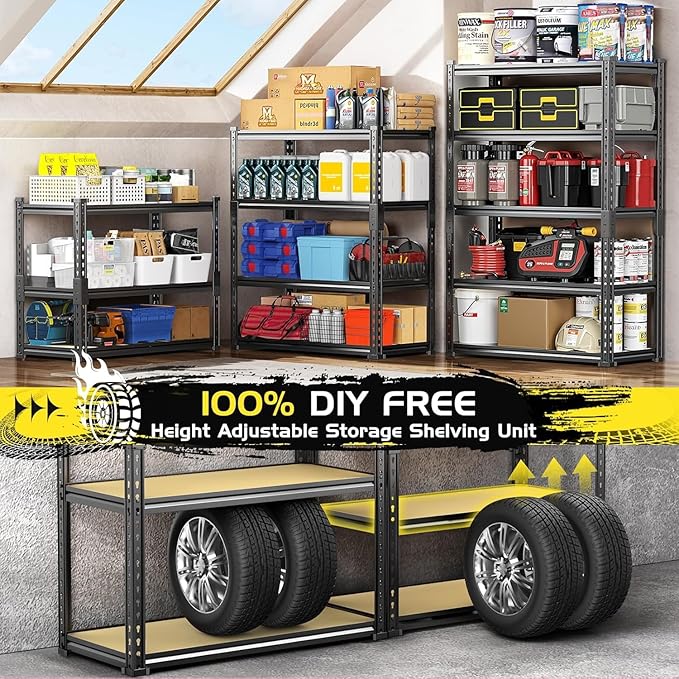 TigerParty 2050LBS Heavy Duty Garage Shelving, 5-Tier Adjustable Storage Shelves, Metal Shelving Unit and Storage Rack for Pantry, Basement, Warehouse, 72" H x 36" W x 16" D, MDF Borad
