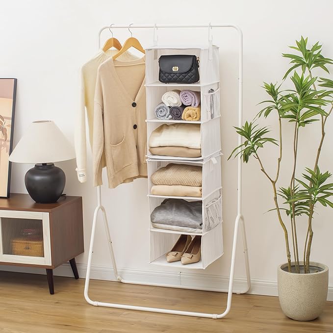 StorageWorks 6-Shelf Closet Organizers, Two 3-Shelf Separable Hanging Shelves for Closet, 12" D x 12" W x 48 ¼"H, Mixing of Beige, White & Ivory