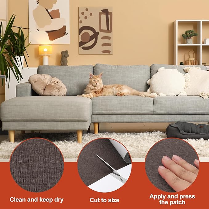 PATIKIL 70x4.4 Inch Linen Repair Tape, Repair Fabric Patch Self Adhesive Couch Patch Line Repair Patch for Furniture Sofa Car Seats Office Chairs, Dark Brown