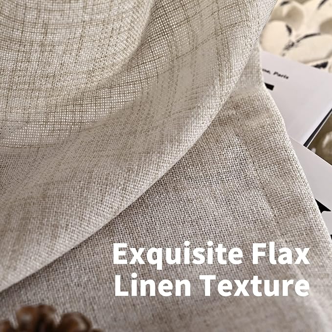 YoungsTex Natural Linen Curtains 84 Inches for Living Room Back Tab and Rod Pocket Textured Window Drapes for Bedroom Dining Farmhouse Light Filtering, 42 X 84 Inch, 2 Panels