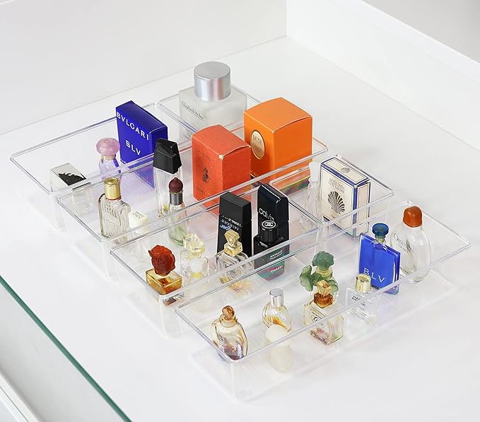 Simple Houseware Clear Drawer Organizer for Office Bin Desk Storage, 3.25"x 9.5", 4 Packs
