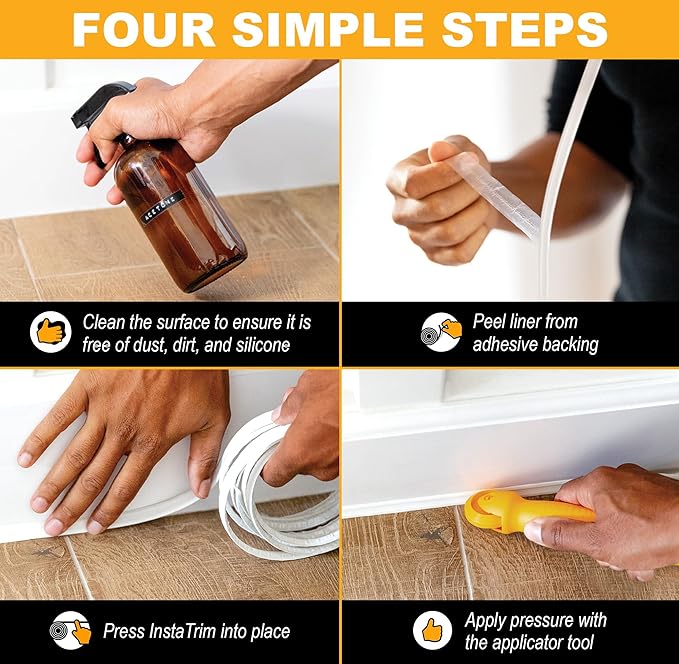 InstaTrim The Original Flexible Trim - 50ft Black 1/2" Wide Caulk Tape - Adhesive Trim with Many Uses Including Caulking for Bathtubs, Sinks, Counters, Tile, Floors - Made in USA