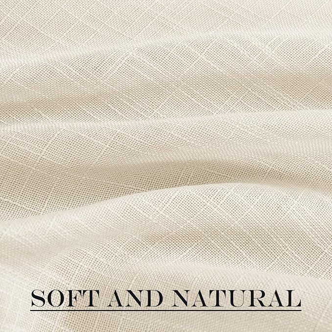 NICETOWN Linen Textured Door Panel - Semitransparent Sheer Curtain Privacy Semi Voile French Door Drape (Beige, 52 inches Wide x 40 inches Long, 1 Panel, Matching 1 Tieback Included)