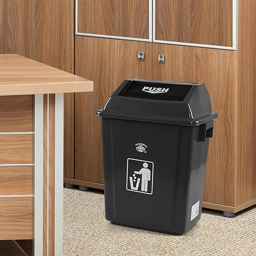 4 Pack Plastic Swing Lid Trash Can, 6 Gallon Trash Cans with Swing Lid, Grey