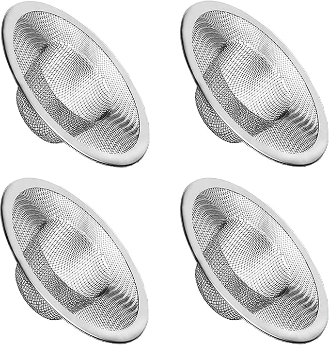 4pcs Heavy Duty Stainless Steel Slop Basket Filter Trap, 4.41" Top / 2.44" Mesh Metal Sink Strainer,Perfect for Kitchen Sink/Bathroom Bathtub Wash Basin Floor Drain Balcony Drain Hole,Utility…