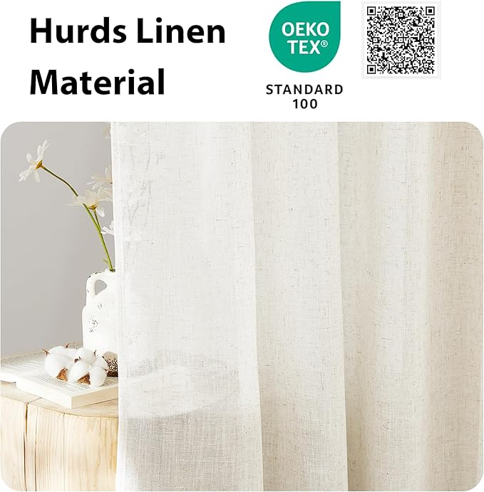 NICETOWN 80 inches Sidelight Door Curtains for French Door Linen Sheer Window Panels for Kitchen Patio Glass Adjuatble Curtains with Tieback, 26 x 80 Inches, 1 Panel, Linen