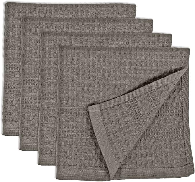 GILDEN TREE Waffle Towels Wash Cloths for Showering, Exfoliating Washcloth Face Towels, Quick Dry Towel Cotton Washcloths Set of 4, Classic Style (Stone)