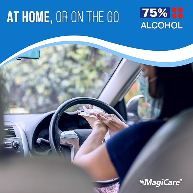 MagiCare 75% Large Alcohol Wipes (4-80ct Packs) - Alcohol Hand Sanitizing Wipes, Premium - Unscented Hand Wipe, Sanitizer Wipe - Travel, Home, Classroom, Camping - 4 Soft Packs (320pcs)