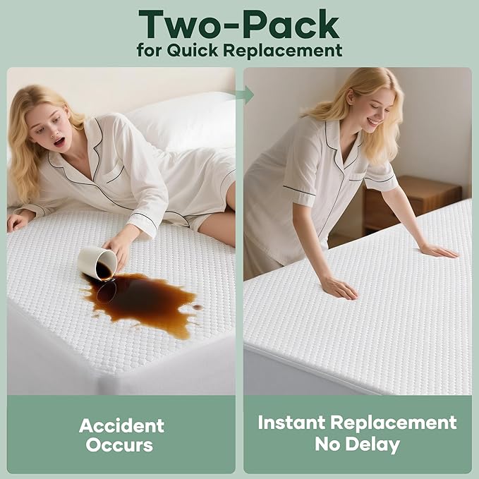 Ohgeni 100% Waterproof Mattress Protector, Twin XL-2 Pack, Fitted Sheet with Stretchable Pockets, Deep Sleep Noiseless Soft. Breathable Cooling Hypoallergenic Material, Mattresses Cover for Bed